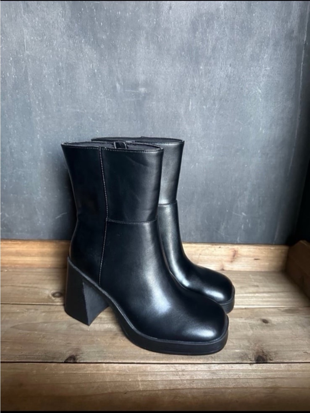 Womens Platform Ankle Boots - Square Toe Chunky Block Heel Size 10